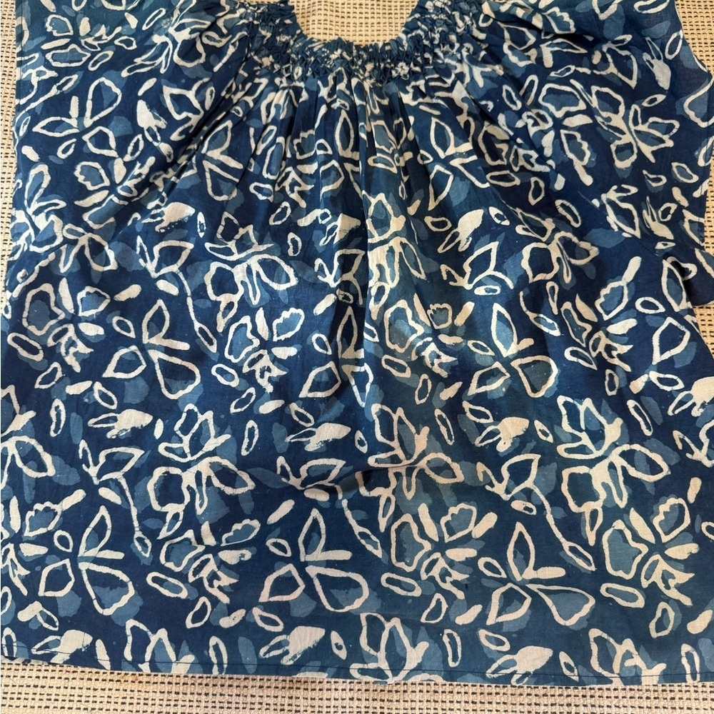 APIECE APART Patricia Flutter Sleeve 100% Organic Cotton Indigo Floral Print Top - Picture 4 of 9